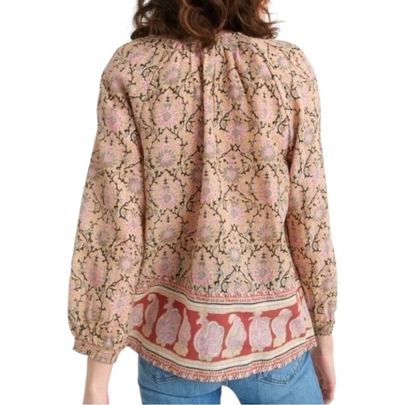 Lucky Brand Paisley Peasant Top Tassel Tie Boho Pink Size Small - Picture 5 of 7